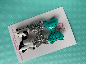 Turquoise, cow print and silver bows