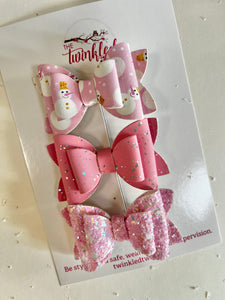 Pink and Frosty Bow Set