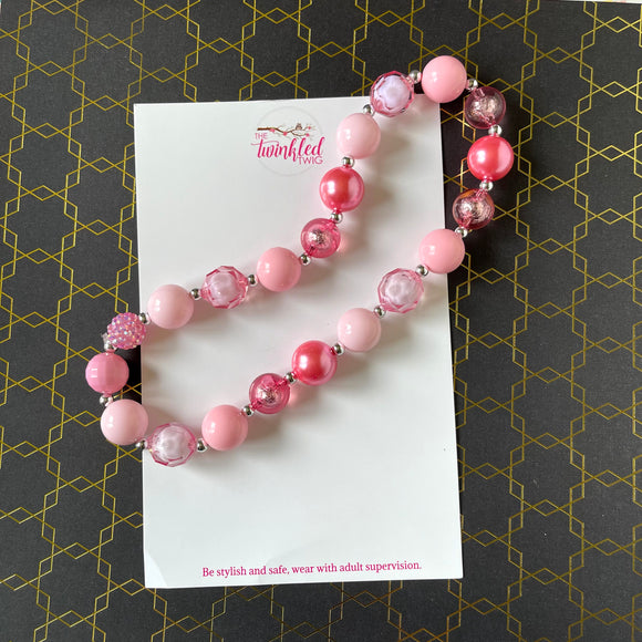 All Pink Bubblegum Bead Necklace