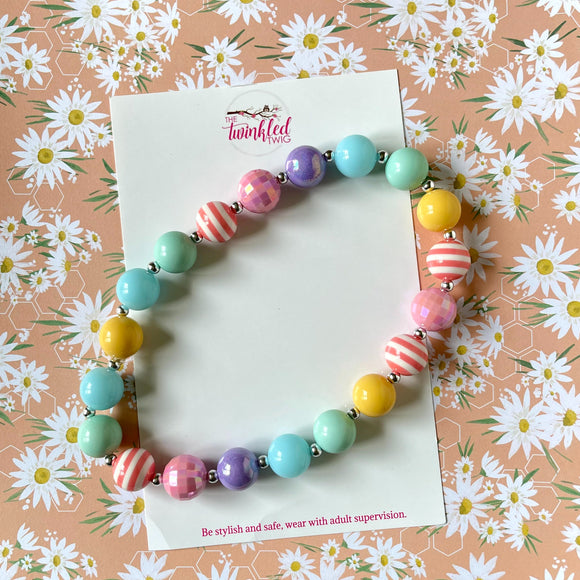 Pastel Rainbow Bubblegum Bead Necklace