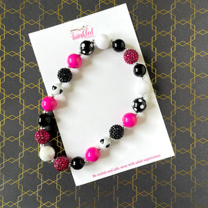 Pink Black and White Bubblegum Bead Necklace