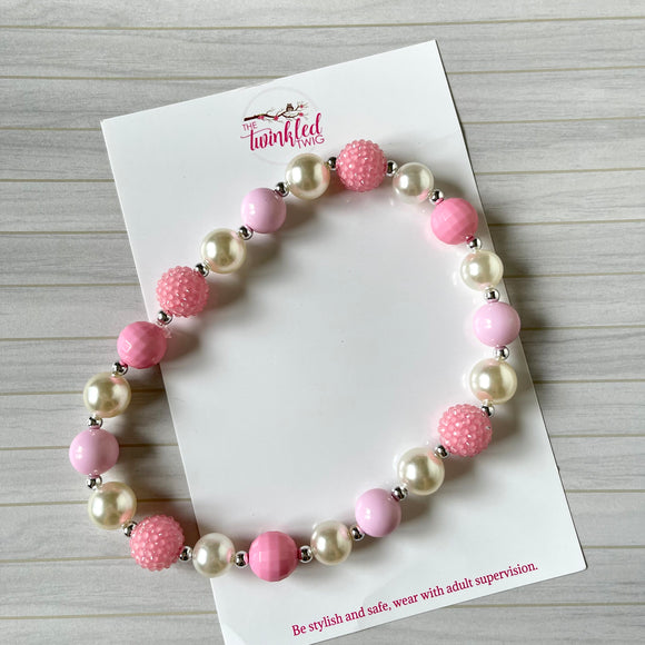 Pink and Pearl Bubblegum Bead Necklace