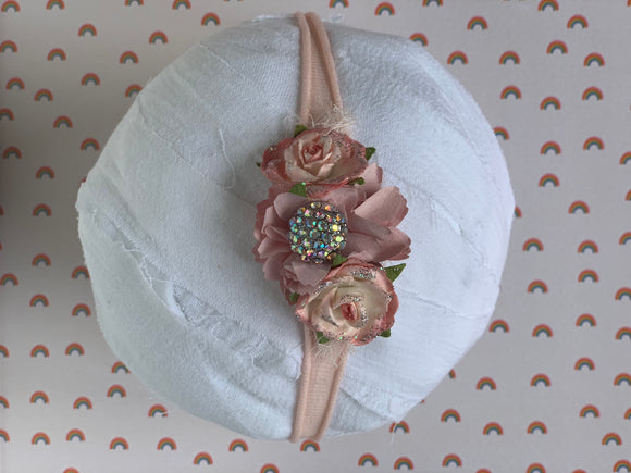 Pink Pearl Floral Nylon Infant Headband
