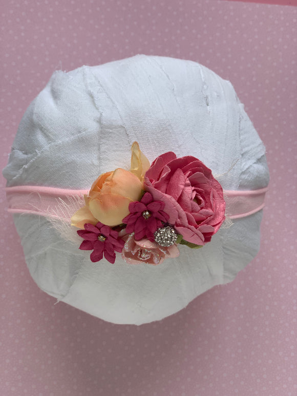 Pink Floral Nylon Infant Headband